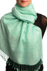 White & Green Paisleys Pashmina Feel With Tassels