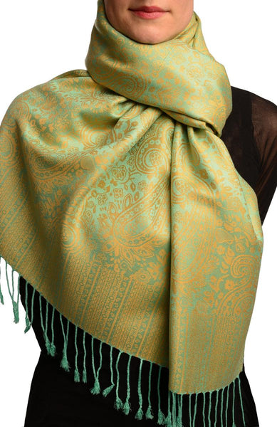 Orange & Green Paisleys Pashmina Feel With Tassels