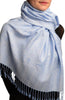 White & Blue Paisleys Pashmina Feel With Tassels