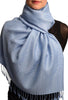 Sky Blue Paisleys Pashmina Feel With Tassels