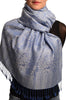 White & Dark Blue Paisleys Pashmina Feel With Tassels