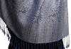 White & Dark Blue Paisleys Pashmina Feel With Tassels