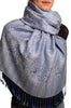 White & Dark Blue Paisleys Pashmina Feel With Tassels
