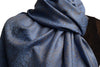 Violet Blue & Grey Paisleys Pashmina Feel With Tassels