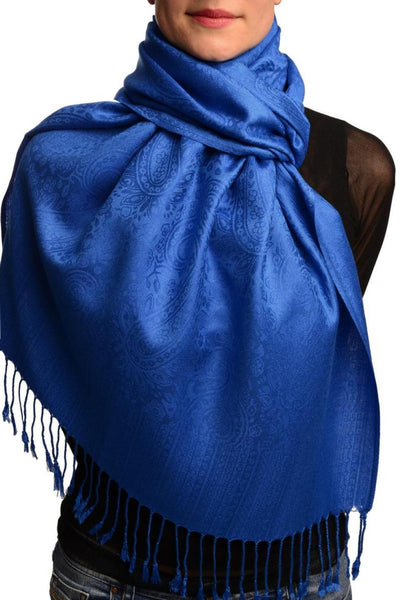 Medium Blue Paisleys Pashmina Feel With Tassels