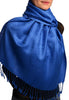 Medium Blue Paisleys Pashmina Feel With Tassels