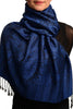 Medium Blue & Black Paisleys Pashmina Feel With Tassels