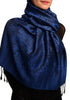 Medium Blue & Black Paisleys Pashmina Feel With Tassels