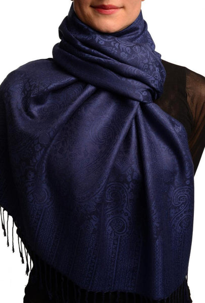 Midnight Blue Paisleys Pashmina Feel With Tassels