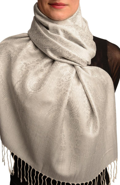 Silver Grey Paisleys Pashmina Feel With Tassels