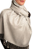 Silver Grey Paisleys Pashmina Feel With Tassels