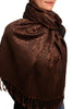 Chocolate Brown & Black Paisleys Pashmina Feel With Tassels