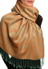 Moss Green & Orange Paisleys Pashmina Feel With Tassels