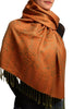 Khaki Green & Orange Paisleys Pashmina Feel With Tassels