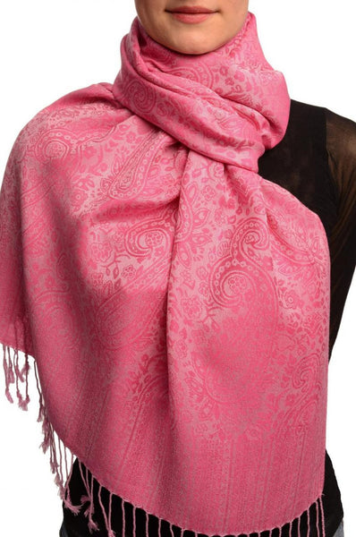 Lemonade & Fuchsia Pink Paisleys Pashmina Feel With Tassels