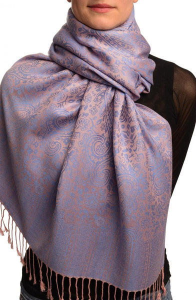 Pink & Blue Paisleys Pashmina Feel With Tassels