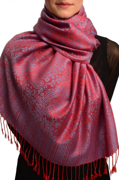 Red & Blue Paisleys Pashmina Feel With Tassels