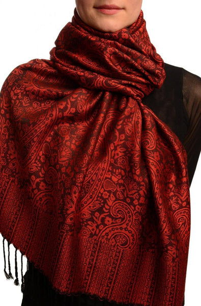 Red & Black Paisleys Pashmina Feel With Tassels