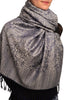 Oxford Blue & Grey Paisleys Pashmina Feel With Tassels