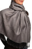 Slate Grey Paisleys Pashmina Feel With Tassels