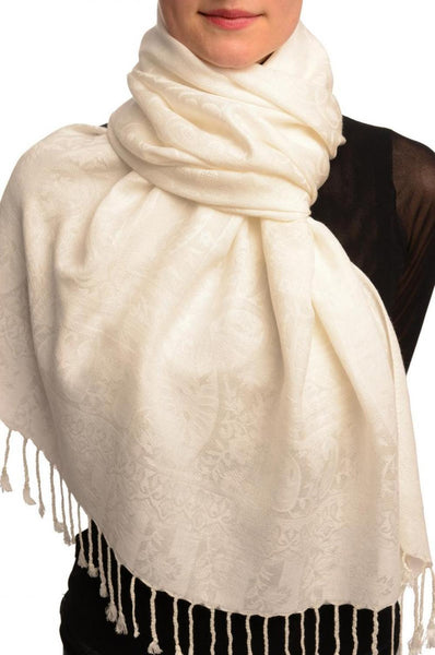 Dots On White Pashmina Feel With Tassels