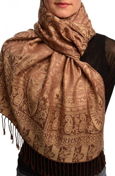 Dots On Mocha & Brown Pashmina Feel With Tassels