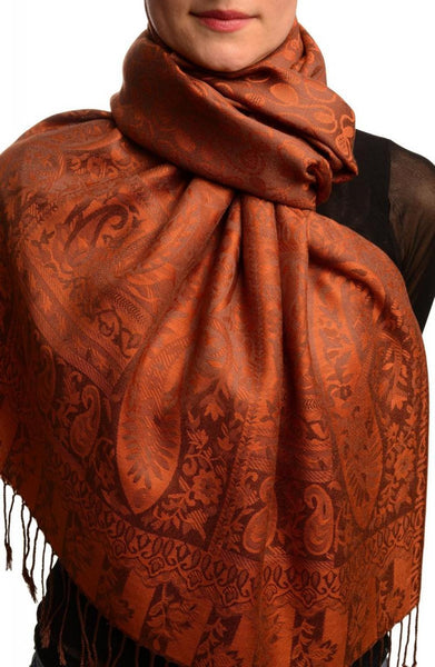 Dots On Terracotta & Brown Pashmina Feel With Tassels