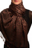 Dots On Chocolate Brown Pashmina Feel With Tassels