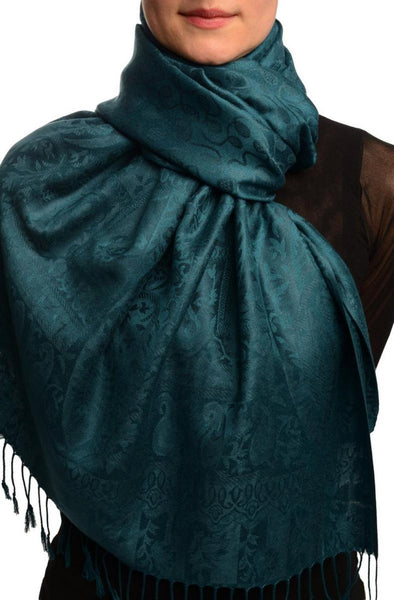 Dots On Pine Green Pashmina Feel With Tassels