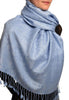 Dots On Sky Blue Pashmina Feel With Tassels