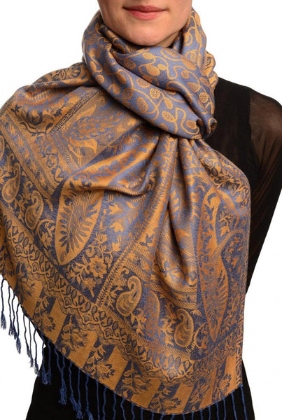 Dots On Blue & Orange Pashmina Feel With Tassels