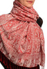 Dots On Beige & Red Pashmina Feel With Tassels