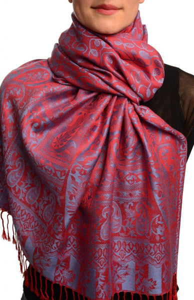 Dots On Grey & Red Pashmina Feel With Tassels