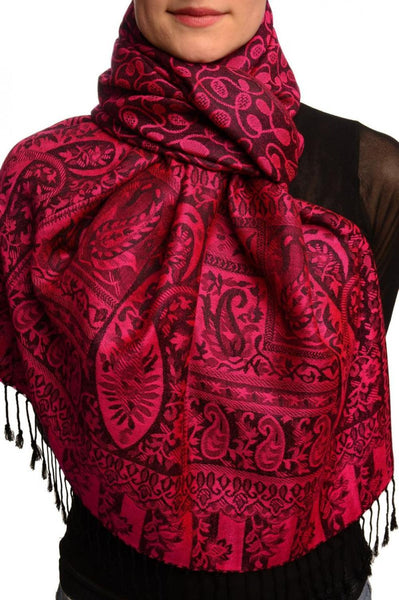 Dots On Fuchsia & Black Pashmina Feel With Tassels