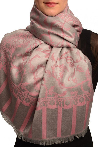 Puce Pink Large Paisley On Grey Pashmina Feel