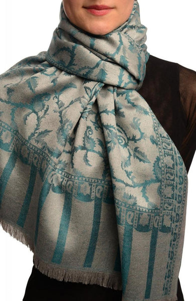 Prussian Blue Large Paisley On Grey Pashmina Feel