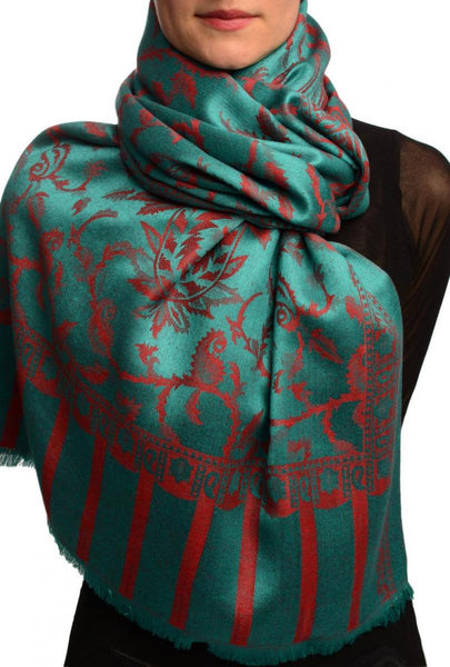 Red Large Paisley On Teal Blue Pashmina Feel