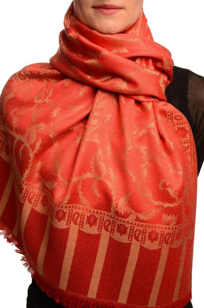 Beige Large Paisley On Red Pashmina Feel