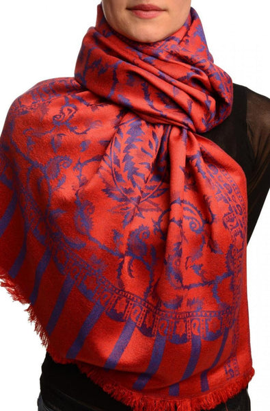 Blue Large Paisley On Red Pashmina Feel