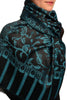 Teal Blue Large Paisley On Black Pashmina Feel