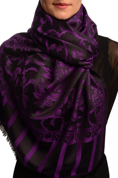 Magenta Pink Large Paisley On Black Pashmina Feel