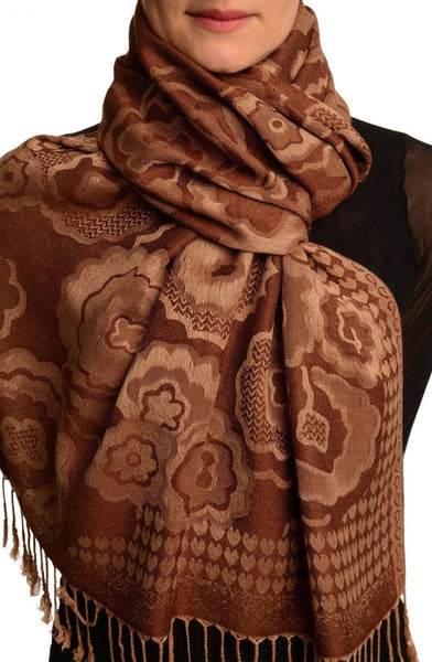 Daisies On Brown Pashmina Feel With Tassels