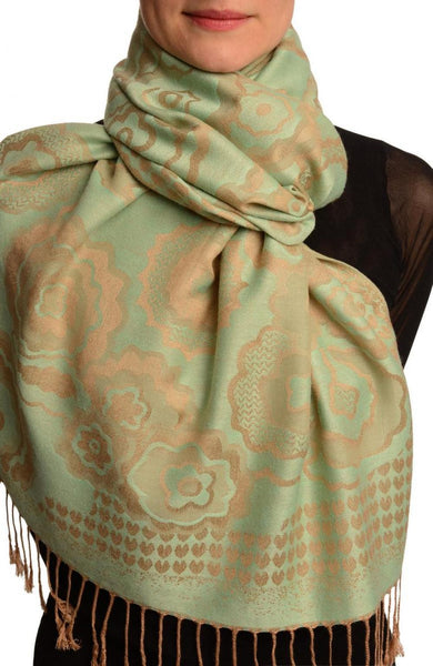 Daisies On Moss Green Pashmina Feel With Tassels