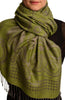 Daisies On Olive Green Pashmina Feel With Tassels