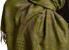 Daisies On Olive Green Pashmina Feel With Tassels