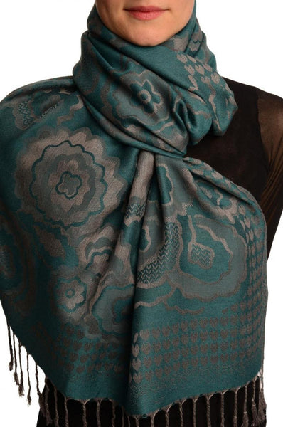 Daisies On Teal Blue Pashmina Feel With Tassels