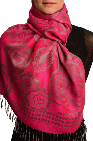 Daisies On Fuchsia Pink Pashmina Feel With Tassels