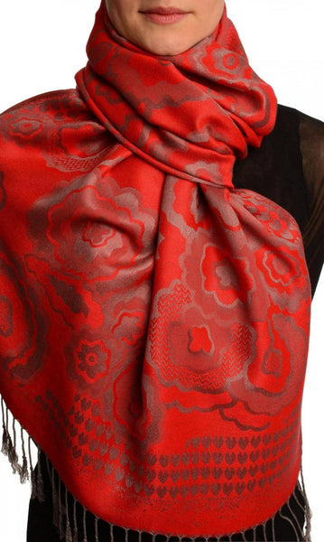 Daisies On Red Pashmina Feel With Tassels