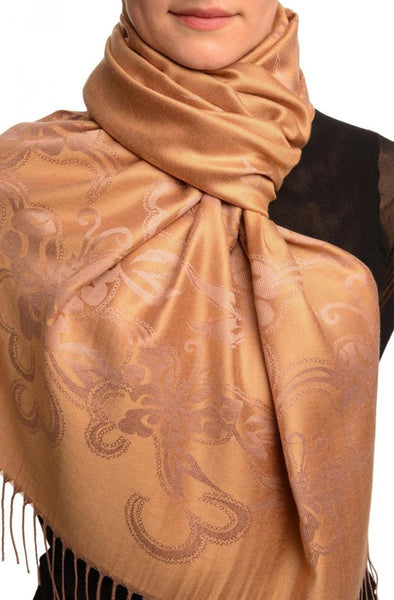 Butterflies On Beige Pashmina Feel With Tassels