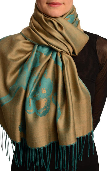 Roses On Mocha Beige Pashmina Feel With Tassels